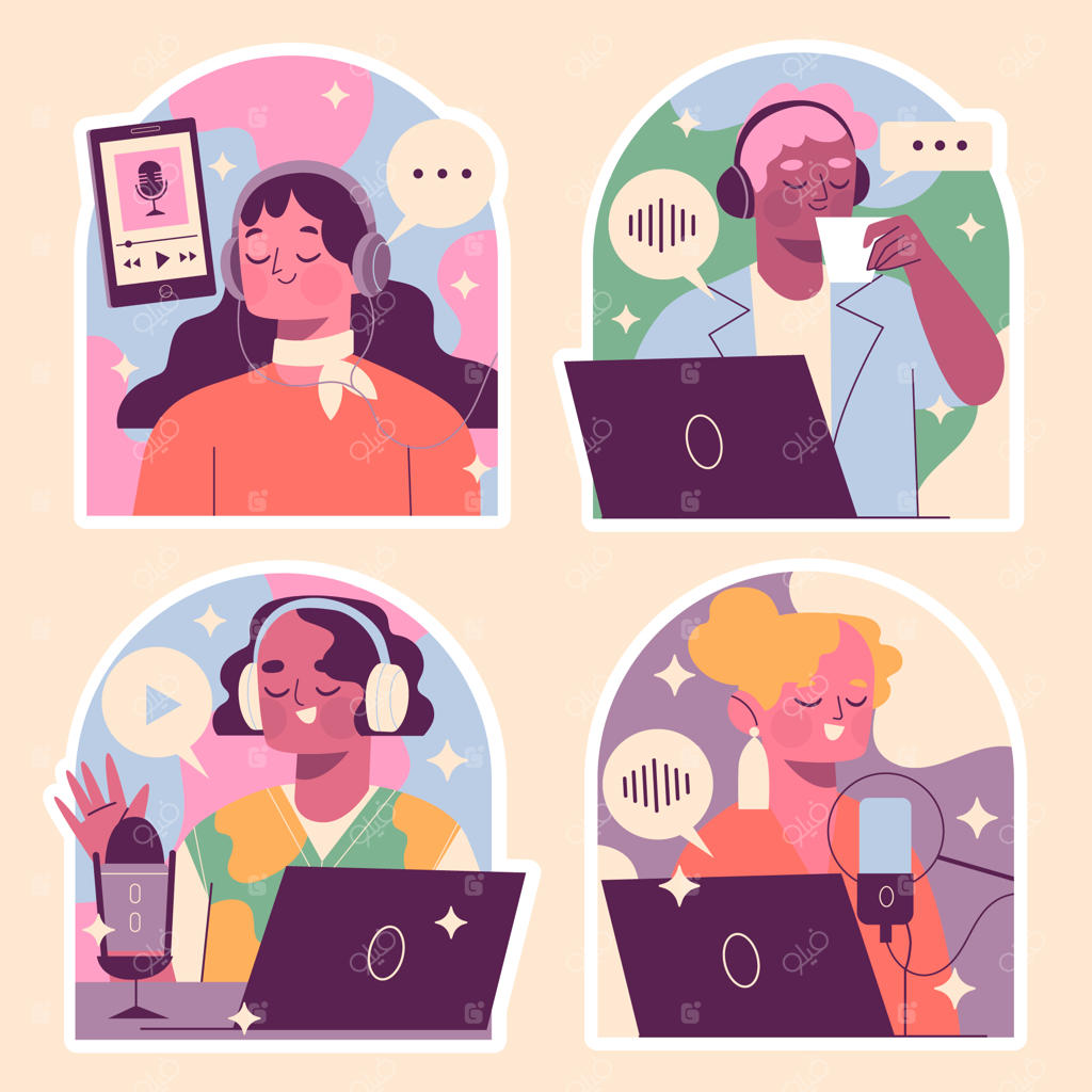 مجموعه برچسب‌های پادکست با طرح ساده و بی‌آلایش