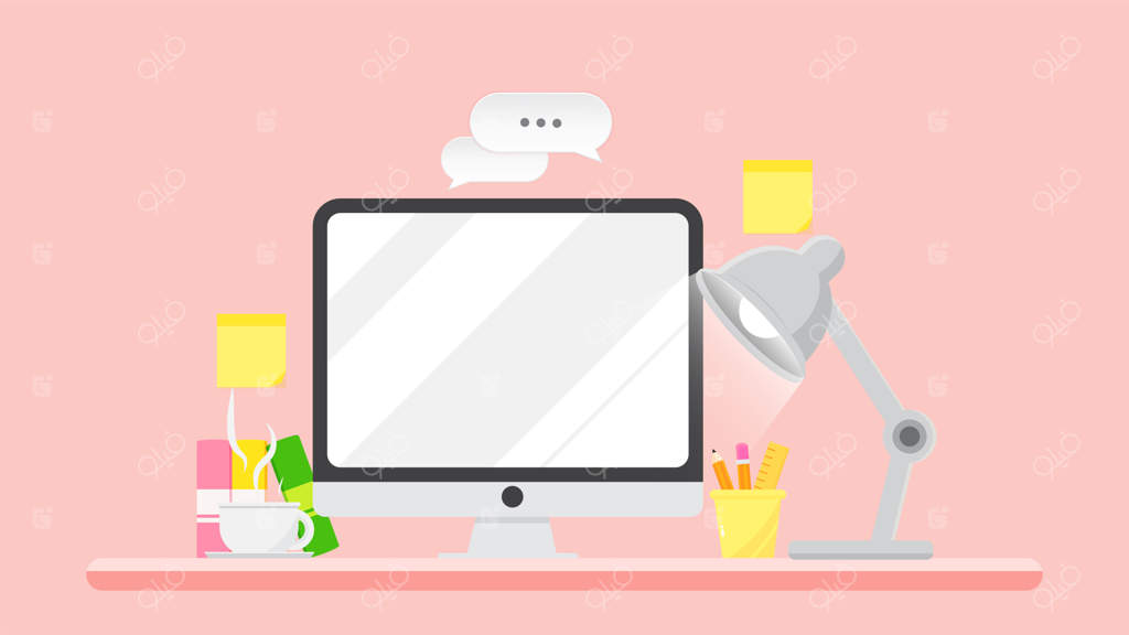 طراحی مدرن میز کار با کتاب و فنجان قهوه - تصویرسازی تخت