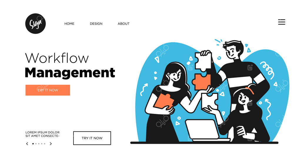 مفهوم مدیریت جریان کار - قالب صفحه وب با طرح وکتور