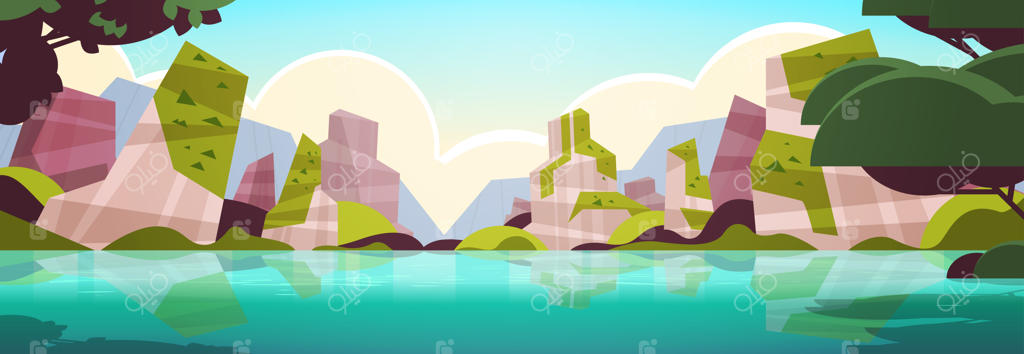 منظره زیبای ساحل استوایی در تابستان با درختان و کوه‌ها - تصویر افقی وکتور