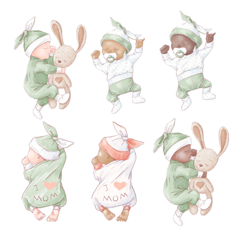 مجموعه‌ای از طرح‌های تولد و جشن نوزاد. طراحی دستی