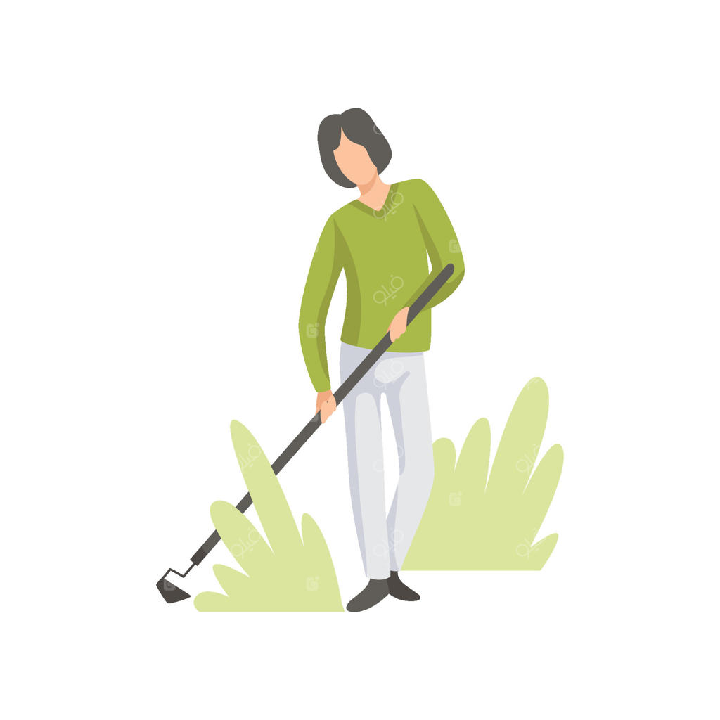 مردی در حال مراقبت از گیاهان با بیل در باغ، تصویر کارگر در حال پرورش محصولات کشاورزی