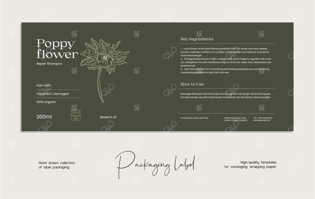 قالب طراحی لیبل آرایشی با هنر خطی دست‌کشیده وکتور