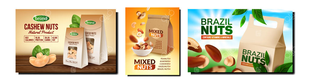 مجموعه پوسترهای تبلیغاتی خلاقانه آجیل به صورت برداری