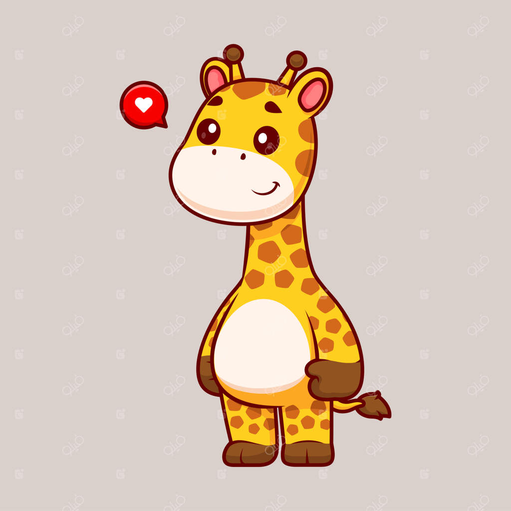 تصویر برداری کارتونی زرافه بامزه. نماد حیوانات در طبیعت، طراحی ساده و فاقد جزئیات اضافی.
