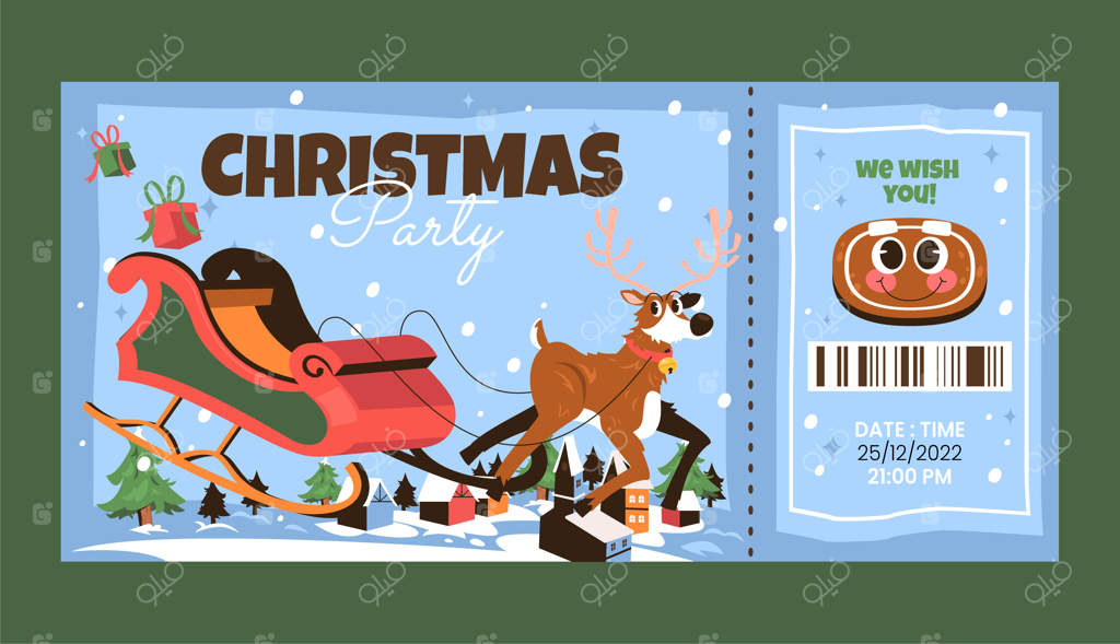 قالب بلیط مهمانی کریسمس ساده و مسطح