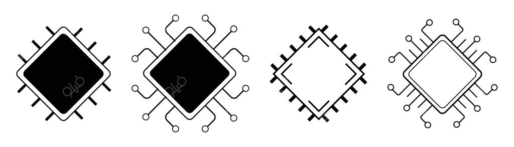 آیکون خط پردازنده، برد فناوری میکروچیپ CPU، واحد پردازش مرکزی. عنصر طراحی به صورت تخت و ساده.