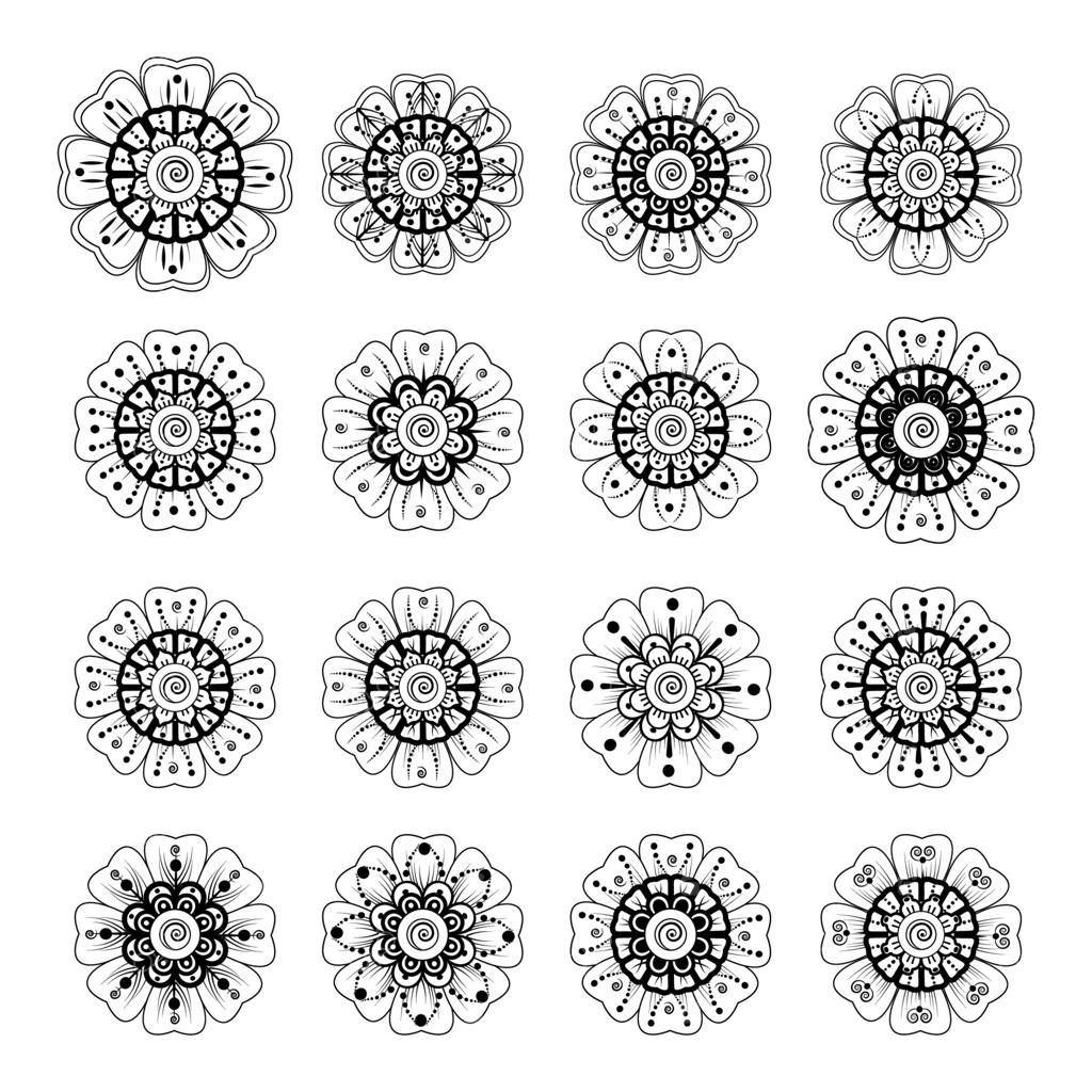 خالکوبی حنا با طرح‌های متقارن گل مهندی.