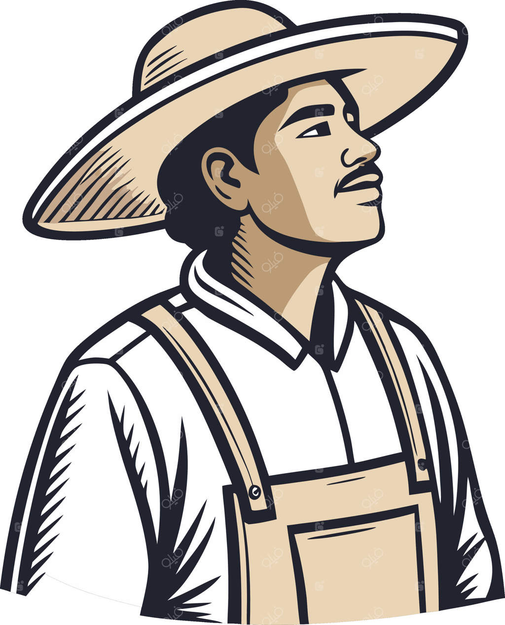کشاورز متفکر با کلاه لبه پهن - تصویر وکتور کلاسیک وینتیج