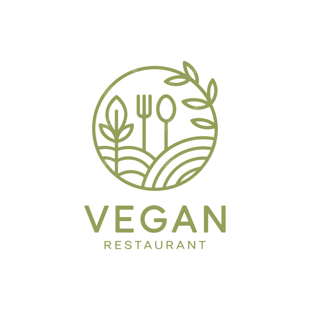 لوگوی خطی غذای وگان با طرح مفهومی برگ و طبیعت