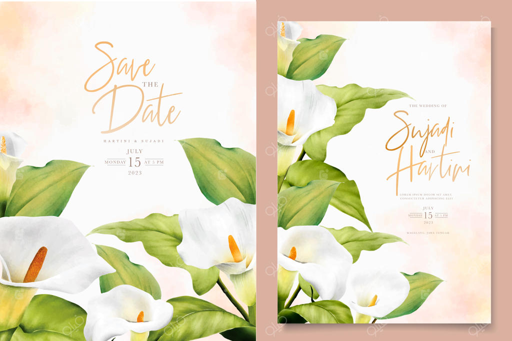 قالب کارت دعوت با طراحی گل‌های آبرنگی ظریف و رنگ‌های ملایم