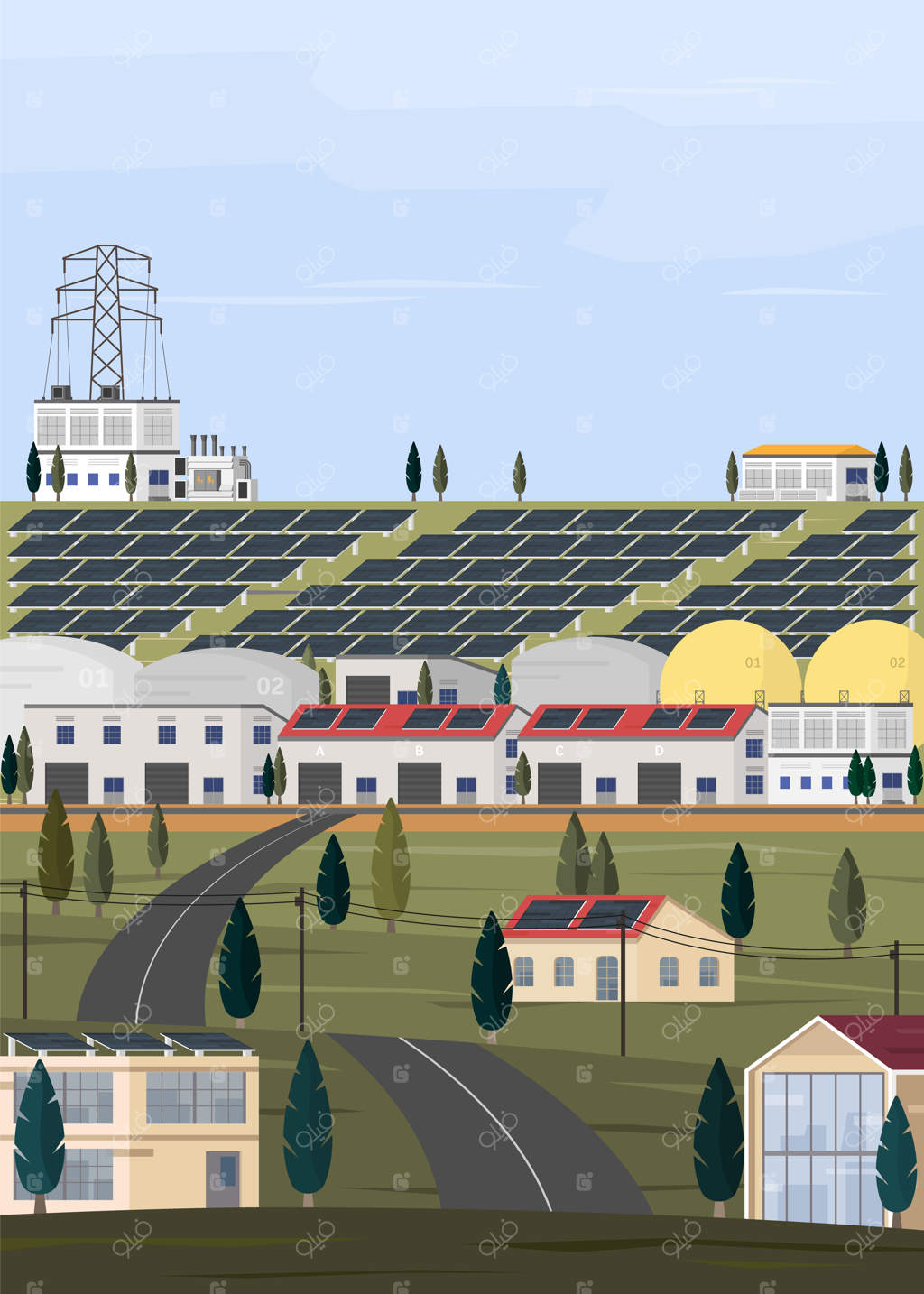 نیروگاه انرژی خورشیدی: تامین برق کارخانجات و شهرها توسط سلول‌های خورشیدی