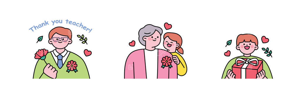 ماه خانواده. افرادی که قدردان والدینشان هستند و فرزندانشان را دوست دارند. پدر در حال گرفتن یک گل میخک. مادربزرگ و نوه با نشان‌های میخک. پسری با جعبه هدیه.