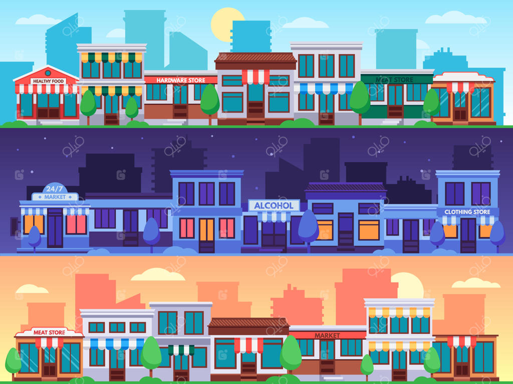 خیابان خرید: مجموعه تصاویری از خیابان‌های کوچک با مغازه‌ها و فروشگاه‌ها در شهر