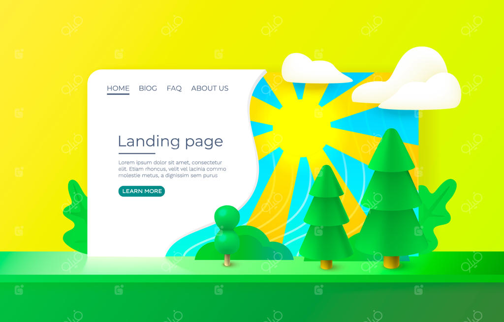 صفحه فرود وبسایت با طراحی منظره جنگلی و طبیعت به صورت وکتور