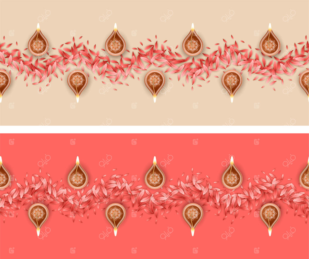 طرح هموار رنگولی برای جشن دیوالی یا پونگال با استفاده از گلبرگ‌ها و چراغ‌های دییا