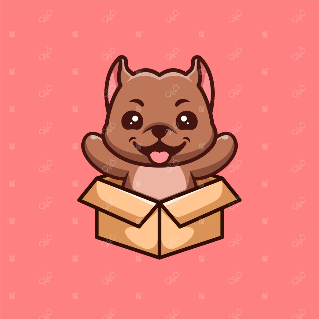 آرم کارتونی بامزه و بانمک از پیتبول نشسته بیرون از جعبه