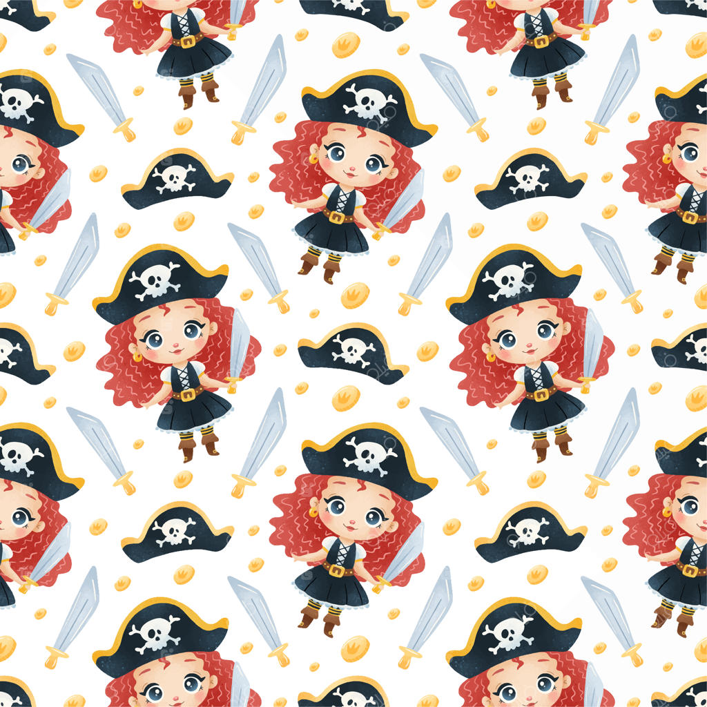 الگوی یکپارچه دختران دزد دریایی کارتونی بامزه