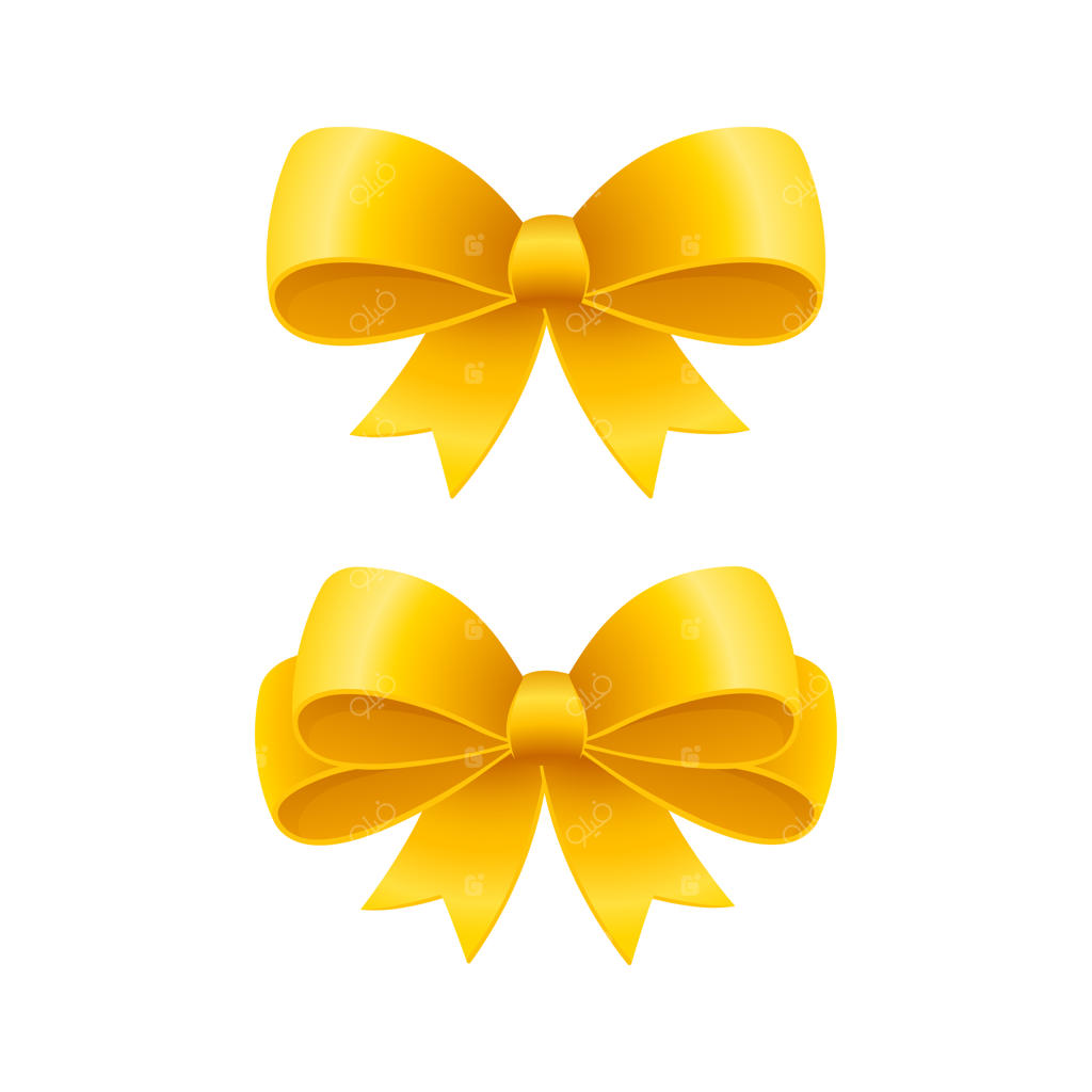 روبان طلایی پاپیون بر روی زمینه سفید، عنصر طراحی جشن.