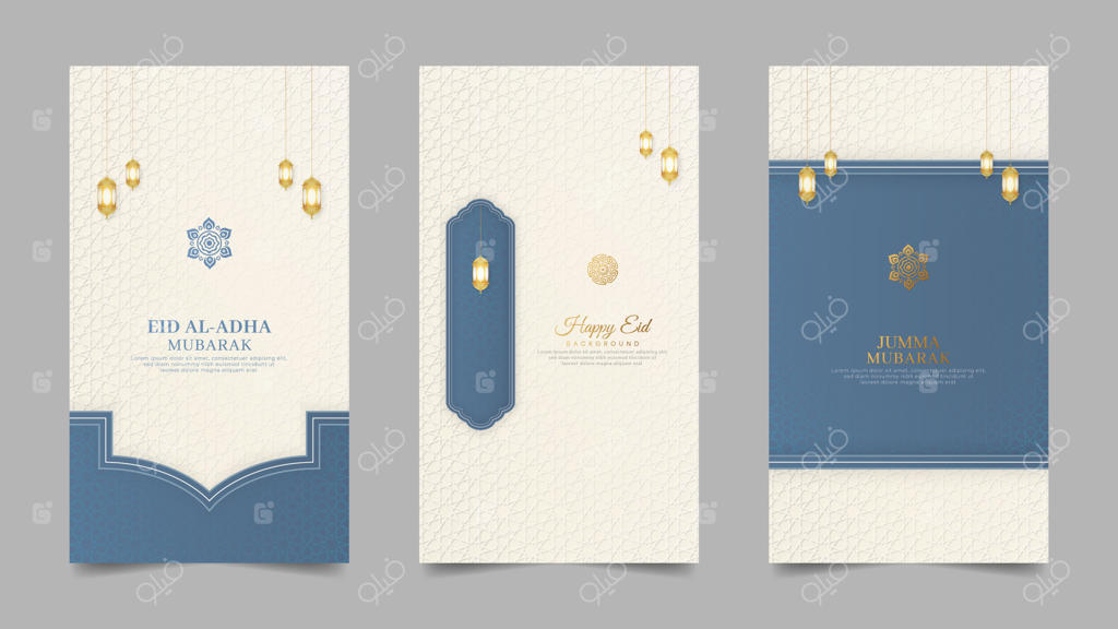 مجموعه استوری‌های واقع‌گرایانه اسلامی آبی و سفید: عید سعید و رمضان مبارک