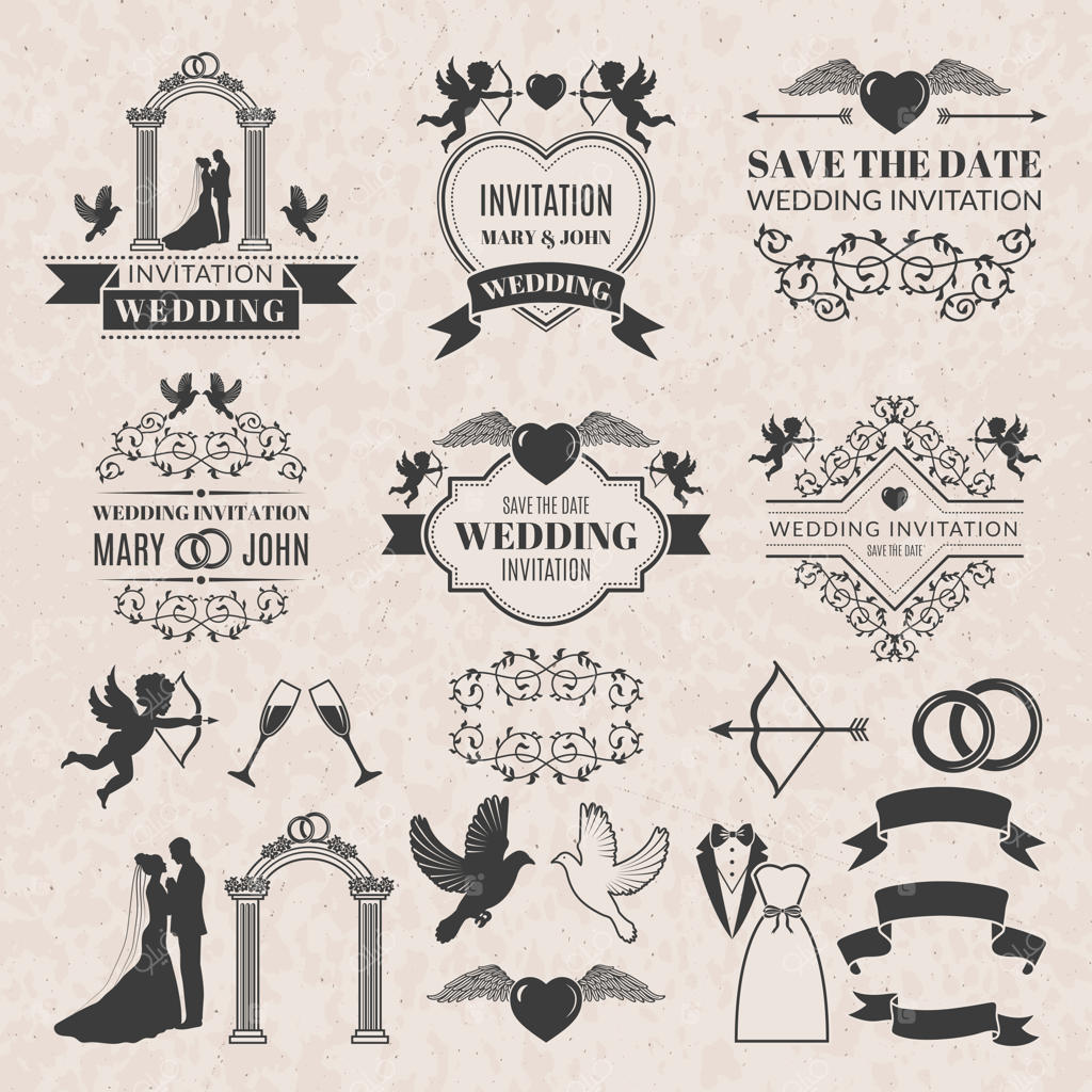 مجموعه برچسب‌های وینتیج برای کارت دعوت عروسی