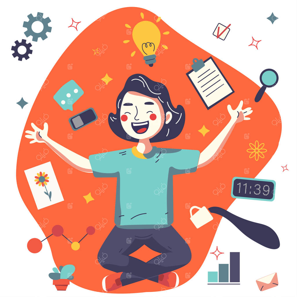 ایده و مفهوم: تصویرسازی دستی دختر پرکار و مربی زندگی