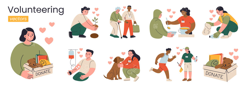 مجموعه تصویرسازی‌های مینیمال با موضوع فعالیت‌های خیریه و خدمات اجتماعی داوطلبانه