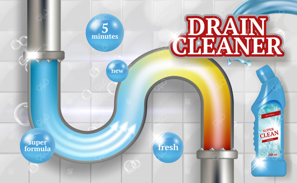 تبلیغات لوله‌کشی و تمیزکاری لوله‌ها: پوستر تبلیغاتی واقع‌گرایانه برای لوله‌کش حمام و فاضلاب