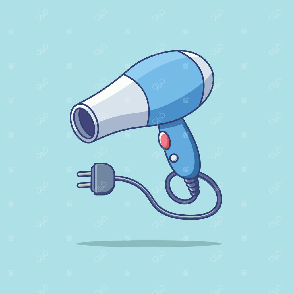 تصویر کاریکاتور سشوار. نماد ابزارهای آرایشگاه. طراحی ایزوله و ممتاز کارتونی.