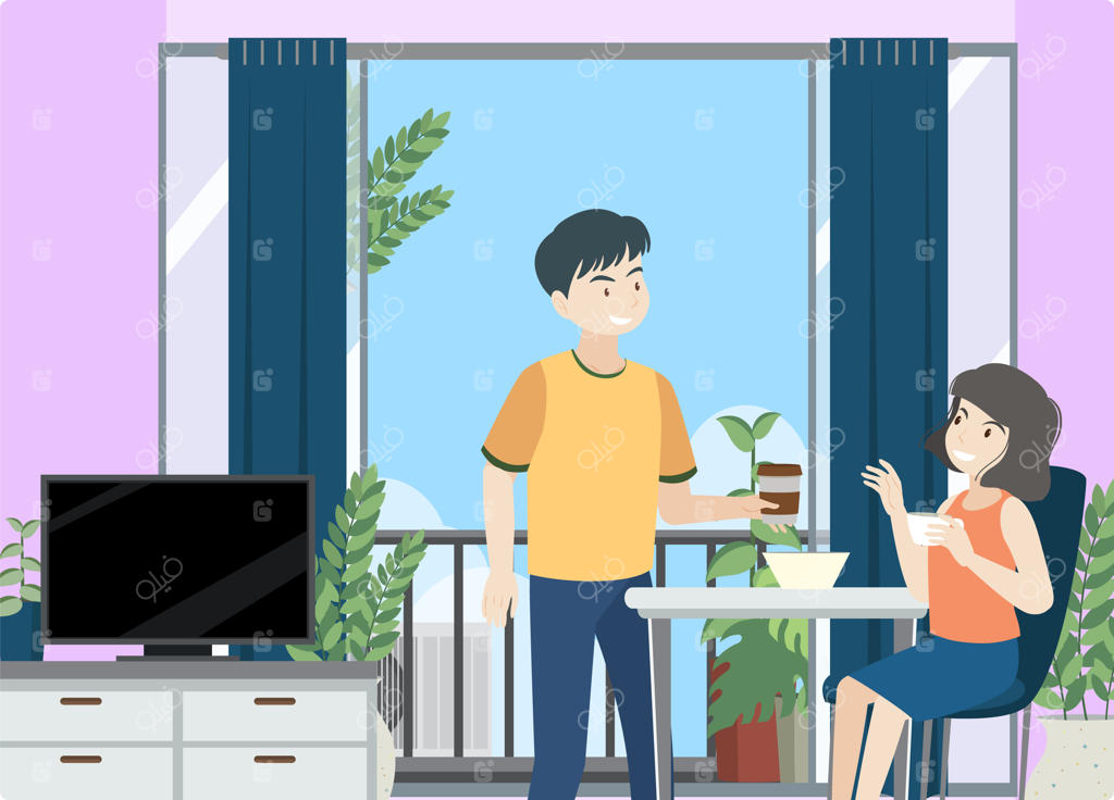 مرد و زن در حال غذا خوردن در خانه