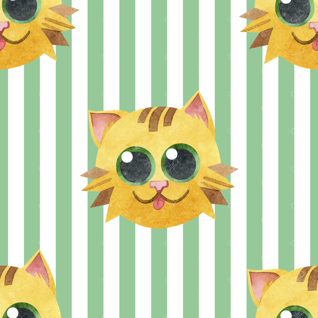 پترن راه راه بی‌وقفه با پس‌زمینه گربه زنجبیلی با چهره خندان گربه نارنجی جالب بافت کودکانه خلاقانه اسکاندیناویایی تصاویر آبرنگی روی پس‌زمینه هندسی برای منسوجات