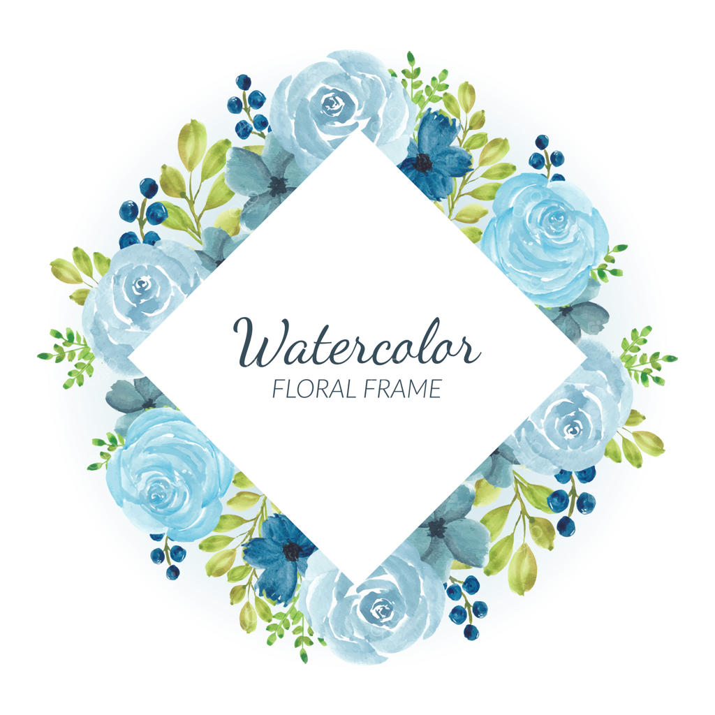 حاشیه گل رز آبی آبرنگی