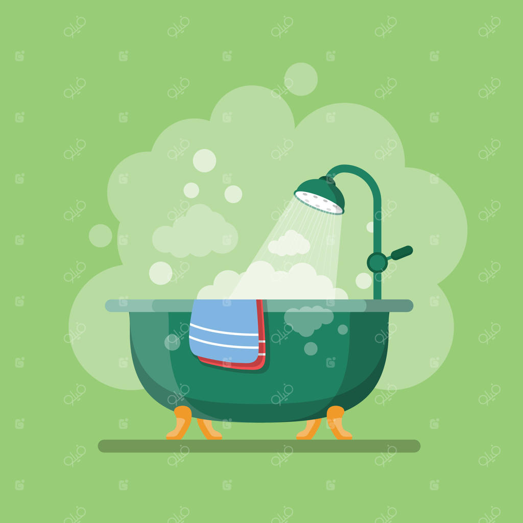 تصویر حمام با دوش و حباب‌های صابون