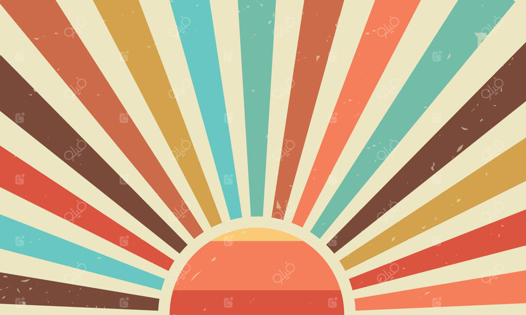پرتوهای خورشید قدیمی با طرح موجی و حال و هوای نوستالژیک. پس‌زمینه‌ای با الگوی چرخشی و بافت ۷۰ میلادی. خطوط نوری شبیه به سیرک و جشن‌های تابستانی با حس و حال متفاوت.