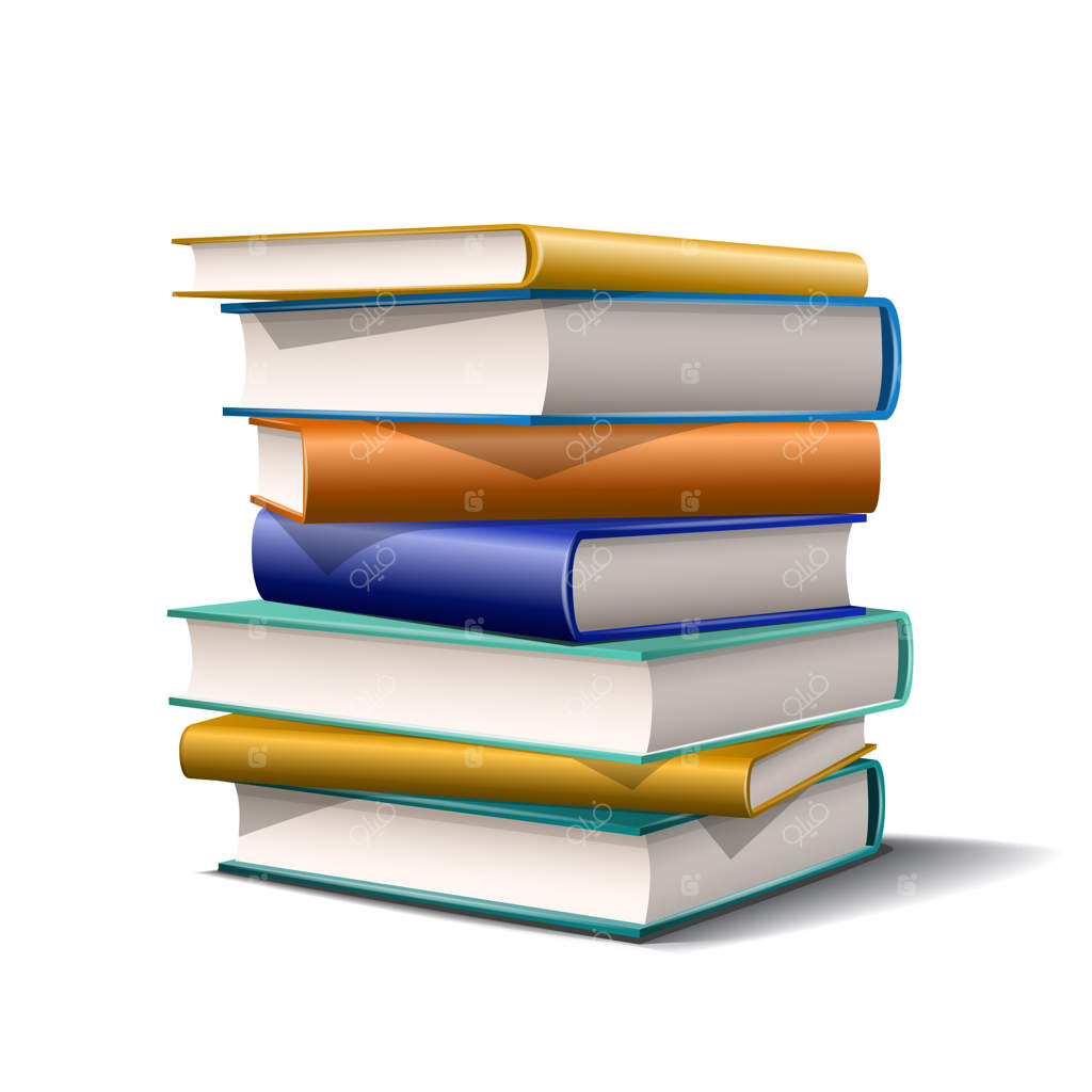 مجموعه‌ای از کتاب‌های آبی و زرد. کتاب‌هایی با رنگ‌های مختلف روی زمینه سفید. تصویرسازی