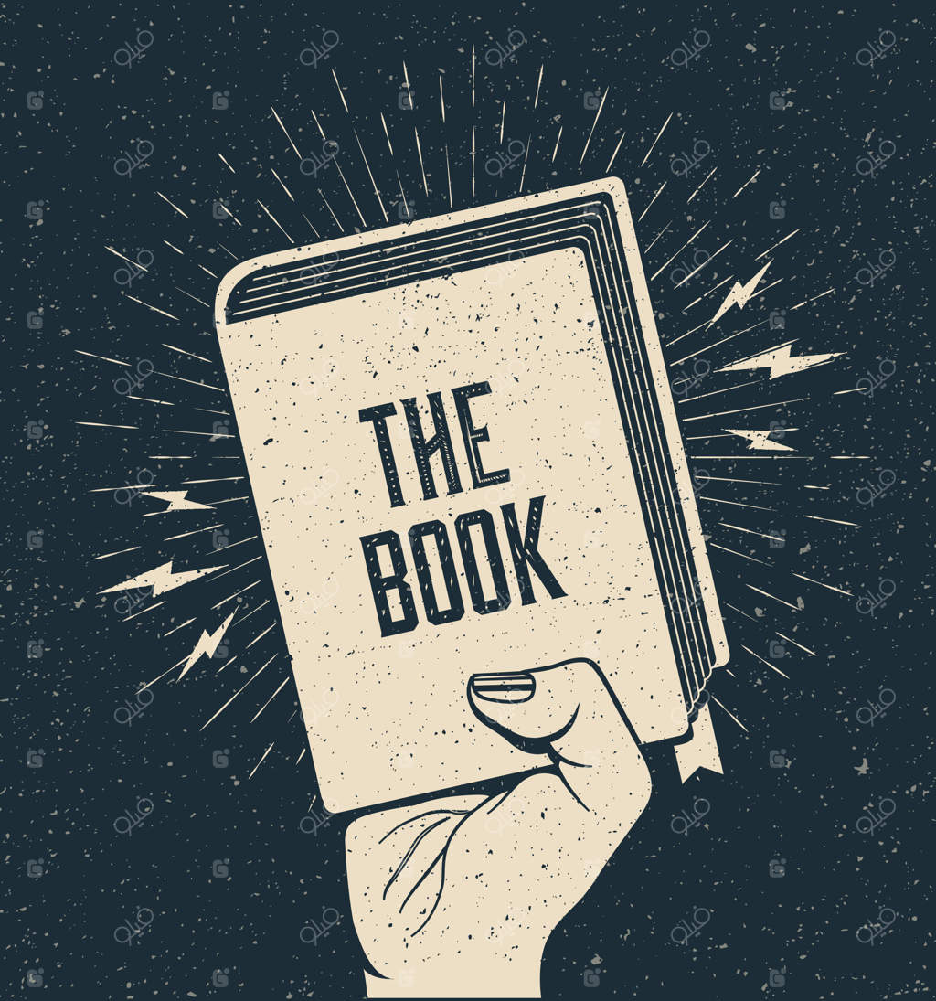 دست بلند شده کتاب در دست: مفهوم خواندن، آموزش، یادگیری، بازگشت به مدرسه.