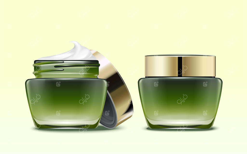 نمونه بسته‌بندی محصولات آرایشی سبز، یکی با درب باز