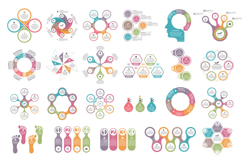 مجموعه‌ای از اینفوگرافیک‌های تخت.