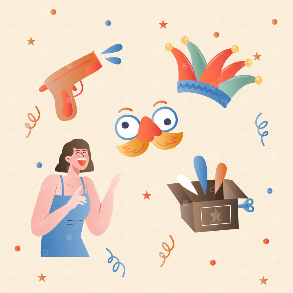 مجموعه عناصر روز احمق‌های آوریل با طراحی گرادینت