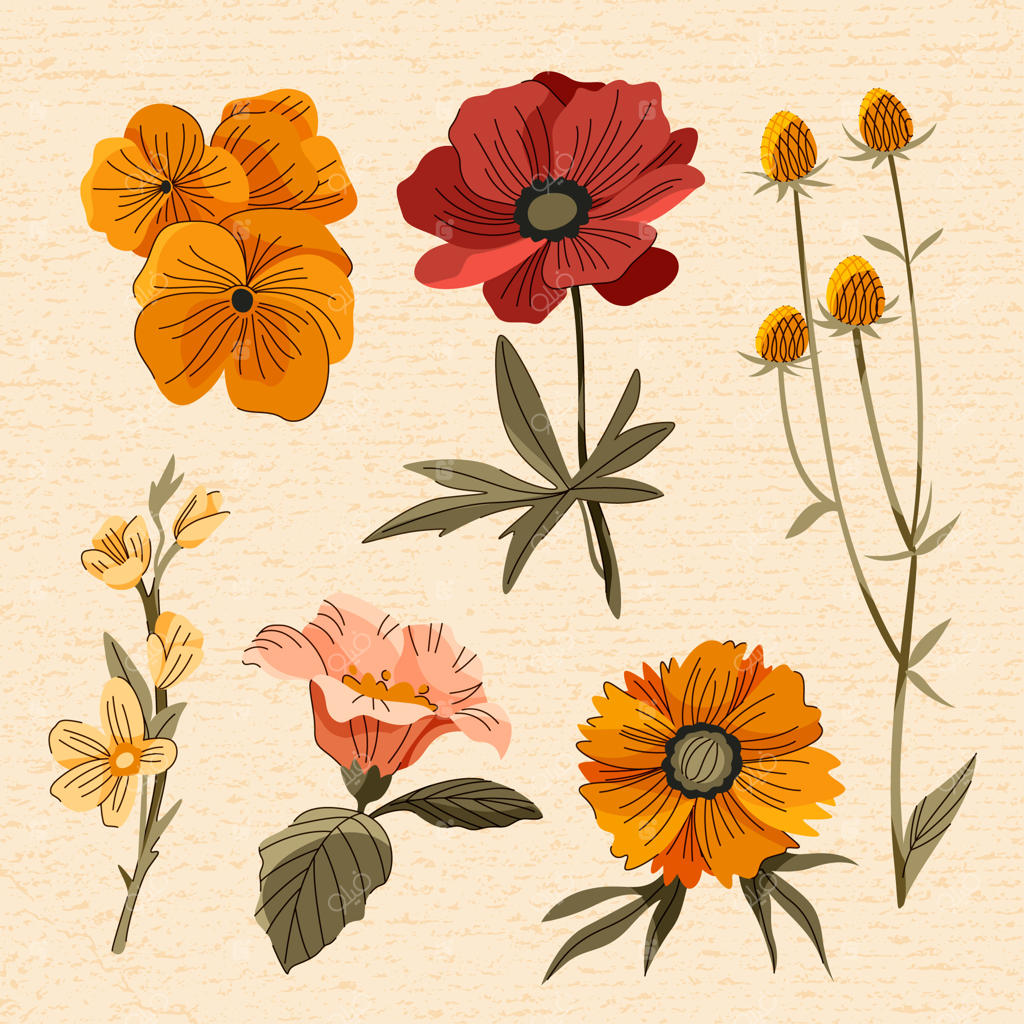 طرح گل‌های کلاسیک به صورت دستی کشیده شده