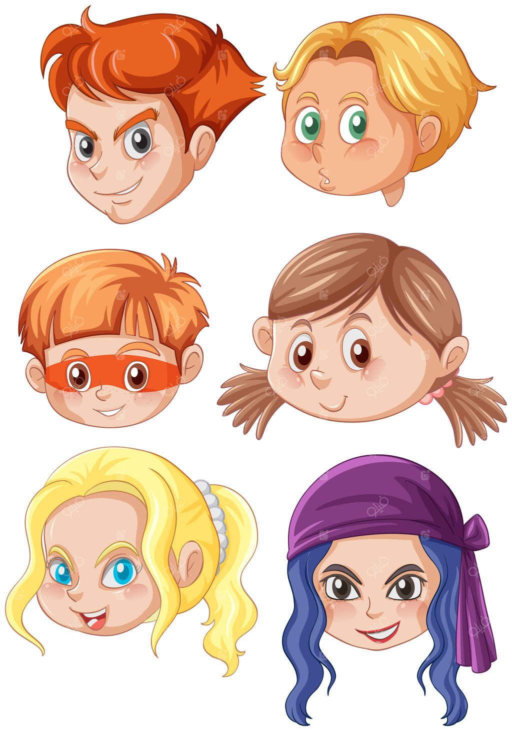 مجموعه‌ای از احساسات چهره کودک روی پس‌زمینه سفید