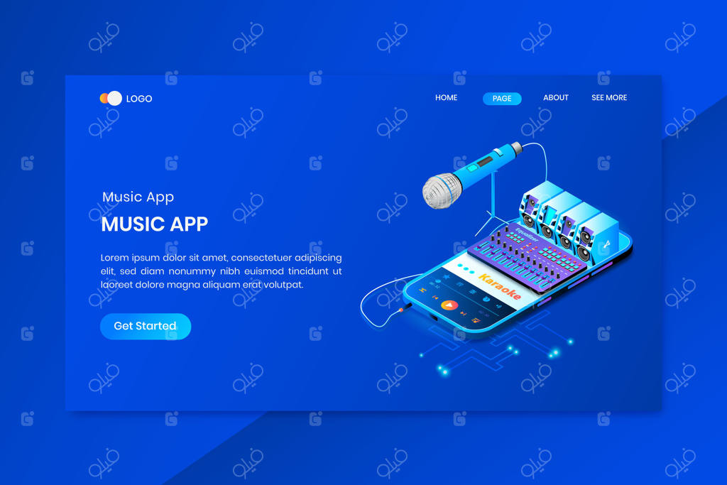 صفحه فرود مفهومی ایزومتریک برای اپلیکیشن موسیقی