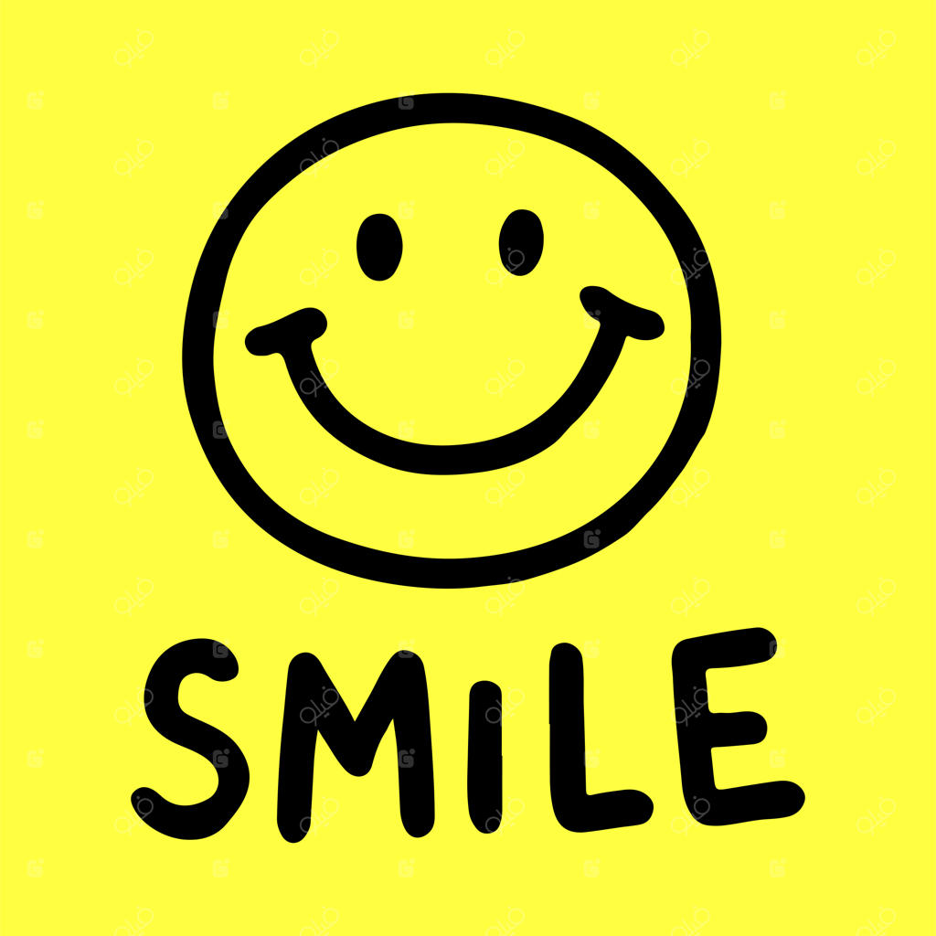 تصویر گرافیکی چهره خندان با متن "لبخند" وکتور هنر
