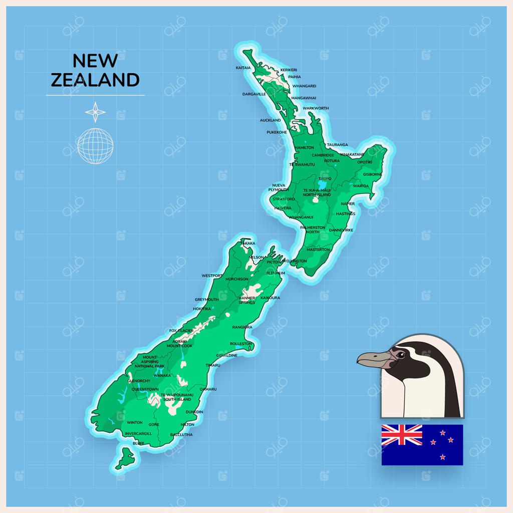 تصویر نقشه دست‌کشیده نیوزیلند