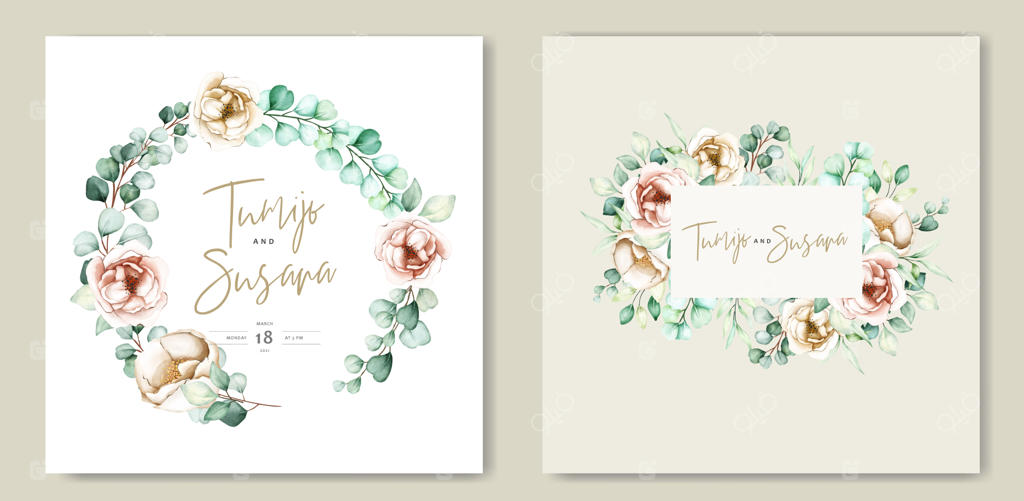 پترن کارت عروسی گلدار با آبرنگ زیبا