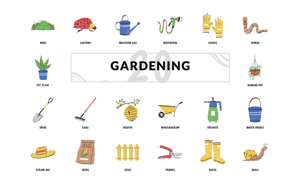 باغبانی و گیاه‌شناسی: مجموعه آیکون‌های دست‌کشیده و طراحی شده به سبک طبیعت