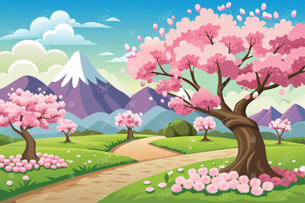 باغ آرام با درختان ساکورا