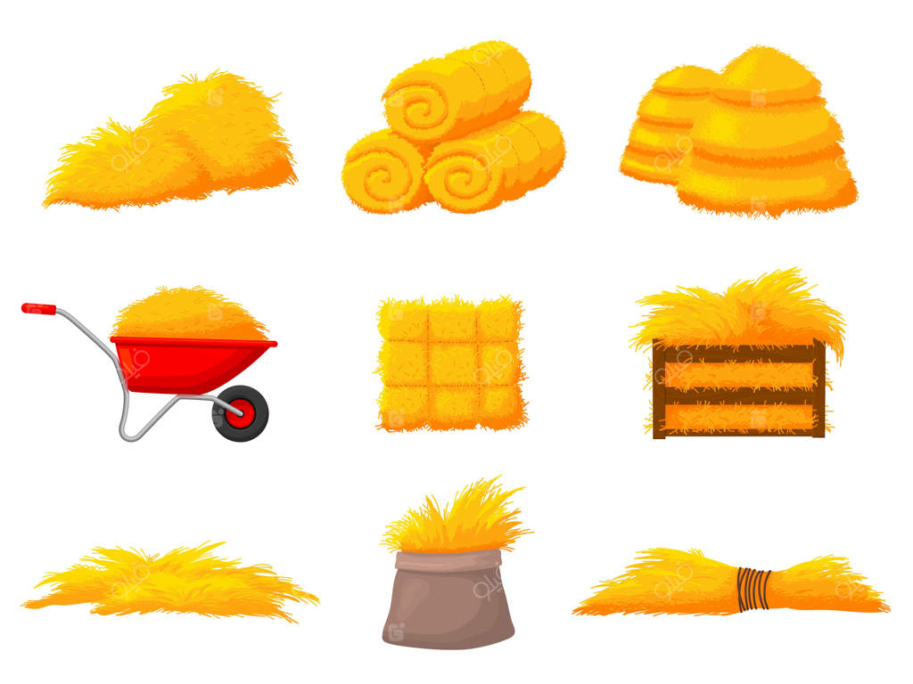 دسته‌های علوفه:‌ برداشت کاه طبیعی در پاییز، کشاورزی، و انبار علوفه اخیر در طراحی وکتور