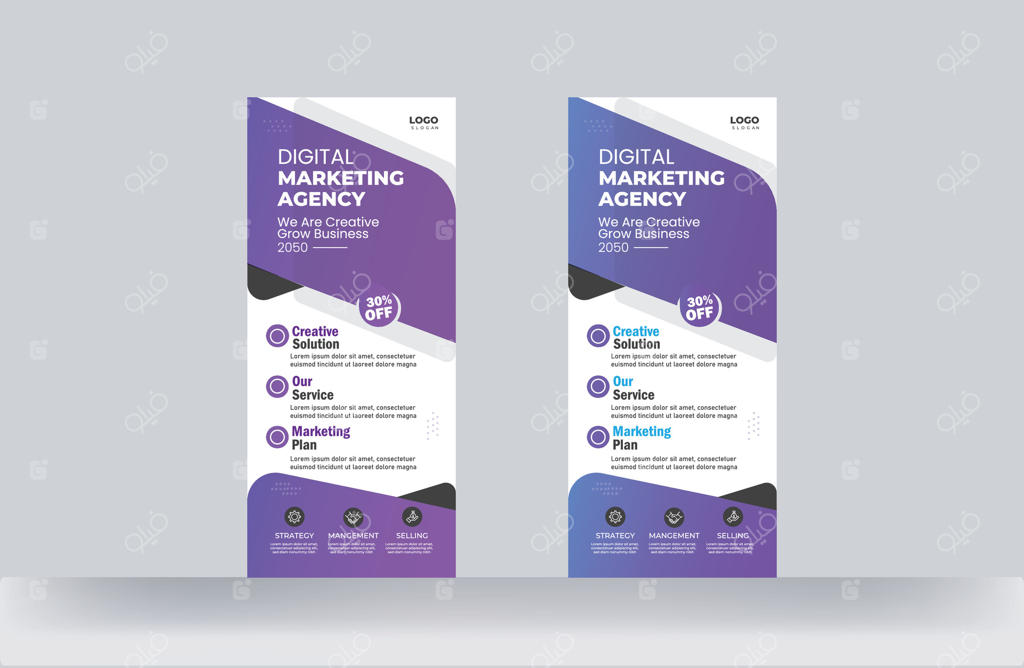 طراحی قالب کارت تبلیغاتی و بنر تبلیغاتی ایستاده برای کسب و کار