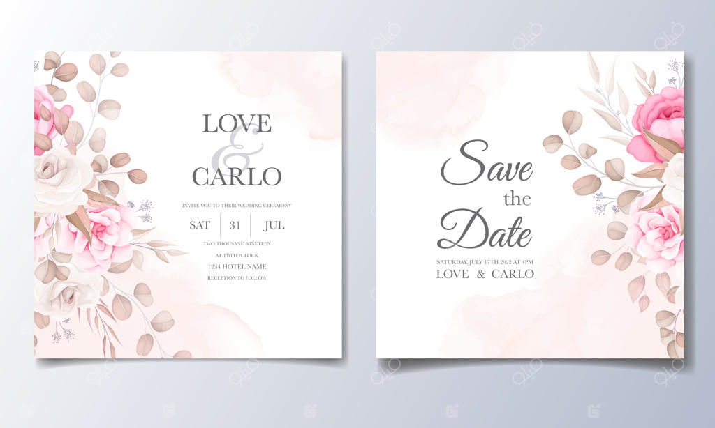 کارت دعوت عروسی شیک با گل‌های زیبا